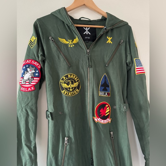 Onepiece Aviator Onesie Jungle Green jumpsuit hoodie top gun themed - Picture 2 of 14